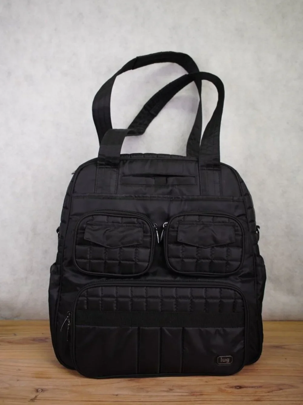 Lug Puddle Jumper Quilted Tote Bag Black Overnight Travel Gym Bag Multi Pockets